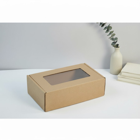 Čajová krabica s okienkom bez fólie 3VL E 21x12x6,5 bielo – hnedá Čajová krabica s okienkom bez fólie 3VL E 21x12x6,5 bielo – hnedá